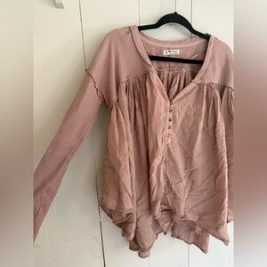 We The Free by Free People Boho Henley Babydoll Top Mauve Pink Sz Small